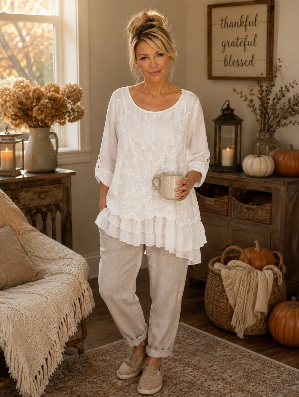 Kaktus White Embroidered Layered Peasant Tunic